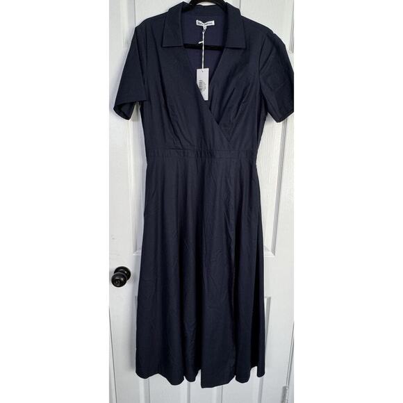NWT Reformation ISADORA navy blue midi length short sleeve full wrap Size 10 - Picture 2 of 15